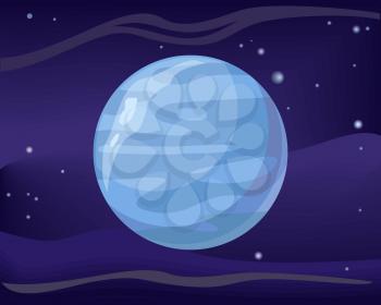 Gas planet Neptune in space star background. Element of solar system. Cosmic galaxy background with bright shining stars. Solar system. Isolated planet. Blue planet. Vector illustration.