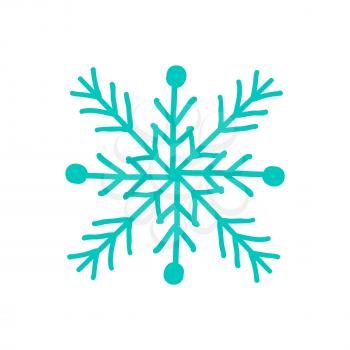 Snowflake closeup of icon, symbol of approaching of winter, and wintertime holidays, as Christmas and New Year celebration on vector illustration