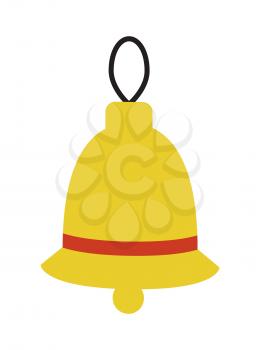 Bell with lace and red stripe that is traditional Christmas toy usually placed on evergreen tree as decoration vector illustration isolated on white
