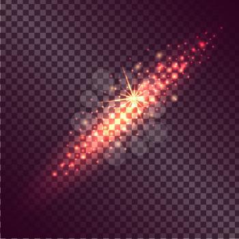Light effects of burning sparklers in comet line with yellow glitter on dark transparent background vector illustration.
