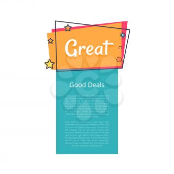Great good deals sale promotional banner with place for text, inscription in frame vector illustration isolated on white, best offer discounts