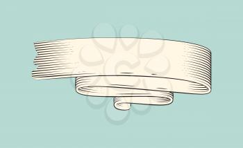 Ribbon stripe icon monochrome sketch outline. Colorless banner made of lines and drawn by pencil. Blank decorative curved element isolated vector