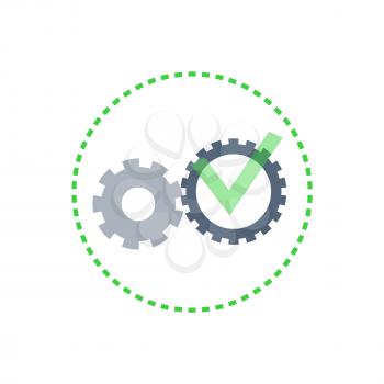 Team and teamwork cooperation gears set, showing how process works vector. Machine mechanism working making positive results. Rounded cogwheel icon