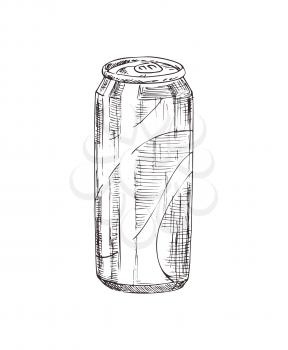 Hand drawn soda can vector monochrome illustration. Fast food badge sketch style for brochures and banner restaurant menu and cafe cover template