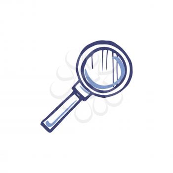 Magnifying glass with zoom lens isolated icon vector. Line art of tool used to scrutinize object, enlargement and magnifying instrument with handle