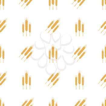 Golden bread spikes turned vertically and obliquely endless texture. Ripe ears seamless pattern on white background. Cut spica vector illustrations.