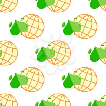 Seamless pattern with green plant and globe symbol of Earth planet. Wallpaper design with eco friendly environment concept