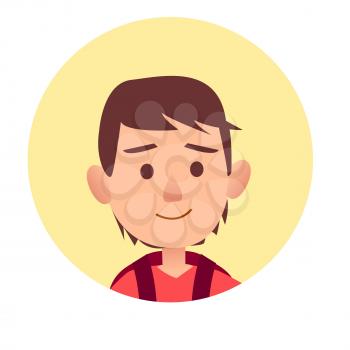 Teenager handsome boy with avatar userpic isolated vector illustration on white background. Portrait of happy kid with serious facial expression