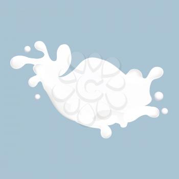 Milk splash isolated on blue background. Cartoon liquid substance illustration. Cow, or goat, horse or sheep milk picture. Natural coconut drink splash isolated vector illustration in flat style