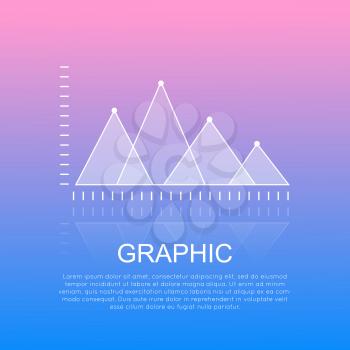 Graphic diagram with crossing high and low triangular marks showing statistic. Financial analysis report with charts and text under white inscription vector illustration on smooth pink-blue background