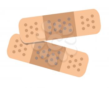 Two adhesive bandages color of skin tone flat vector illustration isolated on white background. Breathable fabric sticky plasters for cuts and shallow injuries. First aid kit item