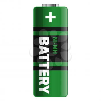 Powerful and compact battery isolated on white background. Qualitative energy container for long time usage of electronic devices. Small galvanic appliance to refill power content vector illustration.