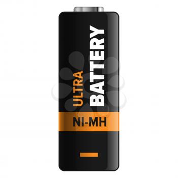 Ultra nickel-metal hydride type of powerful and compact battery in black and orange colors isolated. Qualitative energy container for long usage. Appliance to refill power content vector illustration.