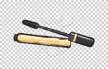 Black mascara in open gold tube with brush beside isolated on transparent background. Eyes liquid appliance to make eyelashes longer, brighter and thicker. Make up beauty tool vector illustration.