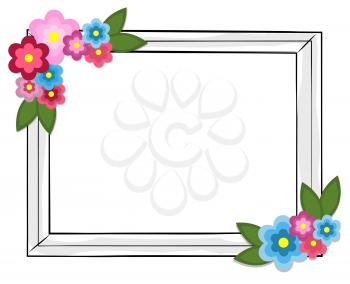 Rectangular photo frame with colorful flowers isolated on white background. Simple square shape frame with plants on blossom. Decorative framework vector illustrations in flat style design