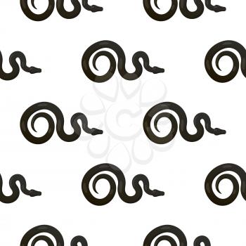 Curved slither python or boa constrictor seamless pattern. Creeping black tropical snake vector on white background. Crawling reptile illustration for wrapping paper, prints on fabric