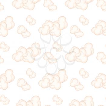 Seamless pattern with pink clouds isolated on white background. Endless texture with sky abstract cloud doodles. Vector illustration of heavens repeatable cloudy objects in flat style cartoon design