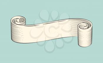 Ribbon swirl colorless banner with scrolled ends. Monochrome sketch outline of stripe drawn with pencil. Closeup of grey band for text sample vector