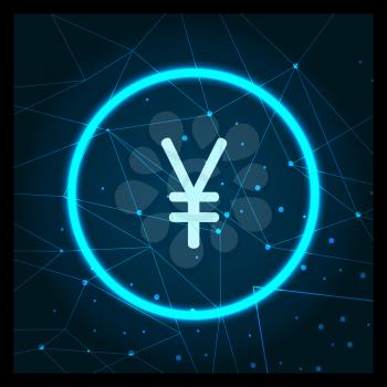 Yen Chinese coin currency icon digital vector. Cryptocurrency and online banking with virtual money and financial assets. Global monetary technology