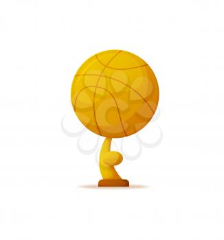 Sports reward vector, isolated icon gold basketball ball, prize for winner, golden trophy. Recognition on competition, challenge. Active game best player
