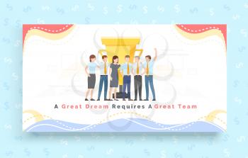 Team work together with new idea for business concept. Great dream requires great team. Winners of teamwork and cooperation for creative design. Group of people celebrate victory. Training partnership