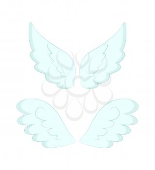 Valentines day or Christmas decor, angel wings of white feather vector. Flight and cupid or butterfly accessory, holy spirit, fantastic or mythical creature detail