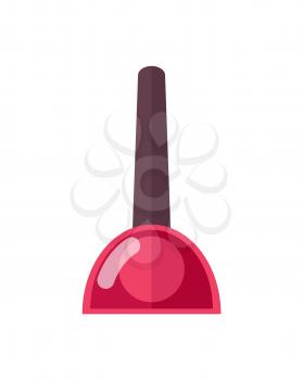 Glossy bottle of bright red nail polish with cone top isolated cartoon flat vector illustration on white background. Decorative maroon gel varnish.