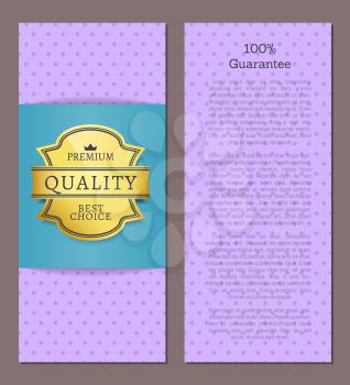 100 guarantee premium best choice exclusive quality golden label award emblem isolated on purple Vector illustration of gold seal guarantee certificate