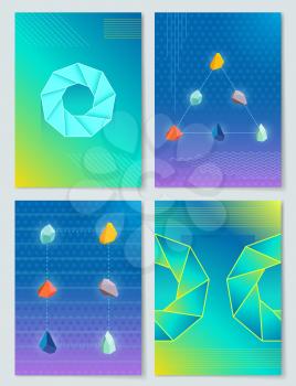 Stones and shapes collection rocks and minerals making up forms of triangle and rectangle, gradient background and circular object vector illustration