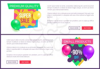Banners set premium quality super hot prices promo stickers balloons and brush splashes web online poster, final wholesale with total discounts