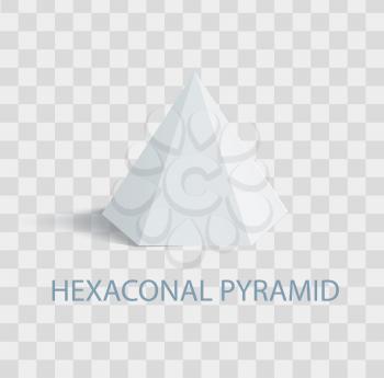 Hexaconal pyramid geometric shape that casts shade. Three-dimensional shape with side in form of triangle and based on hexagon vector illustration on transparent background