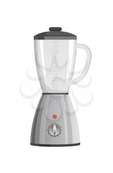 Modern powerful blender with speed regulation and capacious vessel with black top. Electric appliance to blend food isolated vector illustration.