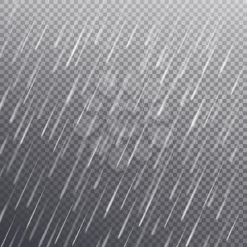 Seamless pattern with heavy rain drops isolated on transparent background. Liquid aqua droplets, clean raindrops on transparency