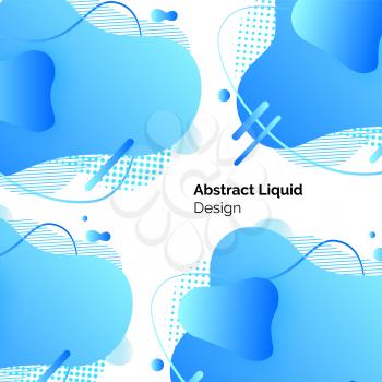 Lines and shapes, blue abstract liquid design vector. Color dynamic substances, puddle and drops, paint splash or blot, banner backdrop template or mockup