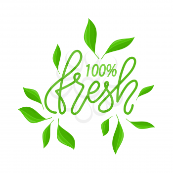 Fresh and organic eco ingredients vector, isolated green logotype with inscription and foliage. Lettering and leaves of plants and ecological elements flat style