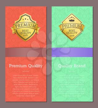 Brand premium quality exclusive high best choice golden award guarantee label emblems on posters cover set, gold stamps vector illustration design