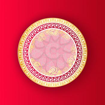 Flowers and decoration in circle with frame style vector. Asian Oriental art rounded shape of icon ornaments ornamental blossom spring festival celebration