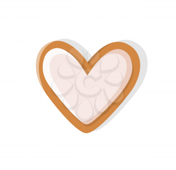 Heart shaped cookie made of gingerbread pastry vector. Isolated icon of ginger biscuit with topping on top, snack baked for Christmas celebration