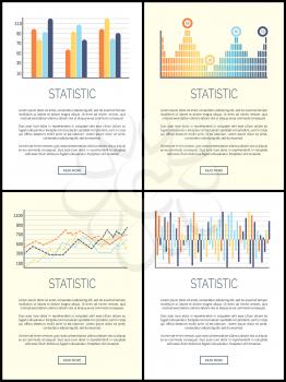 Statistics flowcharts and infographics with text sample set. Business schemes vector, design of infographic, visualization of received data results