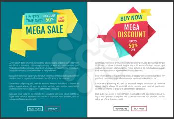Special offer banners set, vector design icons. Mega sale and discount, limited time promotion, buy now, origami style online poster, double color
