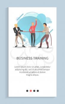 Men workers pulling rope on themselves, side view of employee character competition, business training, contest of people, person challenge vector. Website or app slider, landing page flat style