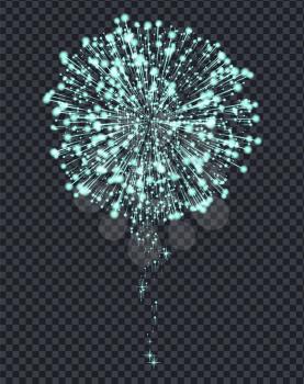 Firework sparkling with lights isolated on transparent background. Explosion for festival, festive moods. New Year celebration holidays. Bright and shiny decoration. Vector sparkle and glittering ray