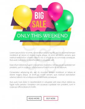 Big sale only this weekend hot prices promo sticker balloons and brush splashes web online poster, label emblem tag with balloon in marketing concept