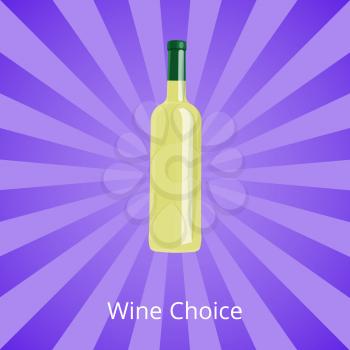 Wine choice bottle of white wine isolated on background with rays. Elite classic alcoholic drink in modern glassware without label, template of bottle