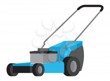 Blue lawn-mower flat vector icon isolated on white background. Motorized equipment for yard and garden lawn care illustration