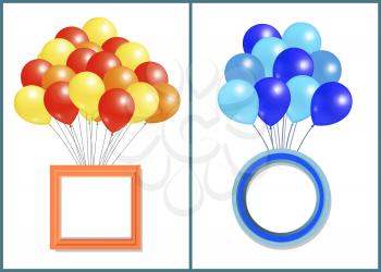 Balloons big bundle with round and square frame for greetings, party birthdays and anniversaries congratulations, rubber balloon in inflatable bunches