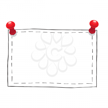 Simple square black outlined frame with red pushpins isolated on white background. Plain and creative framework to add photo or image to big inspiring decorative collage vector illustration.