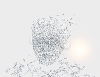 Human made of lines artificial intelligence and blurry sun glowing artificial intelligence of creature vector illustration isolated on grey background