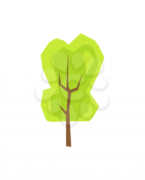 Green tree vector illustration of plant icon isolated on white. Natural decorative element branches on brown trunk, greenery item in forest or wood