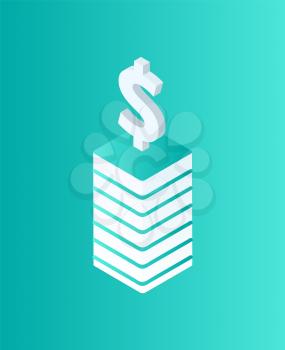 Blockchain dollar currency isolated icon isometric vector. Crypto strategy, money cash on pedestal. Mining and financial digital business strategies